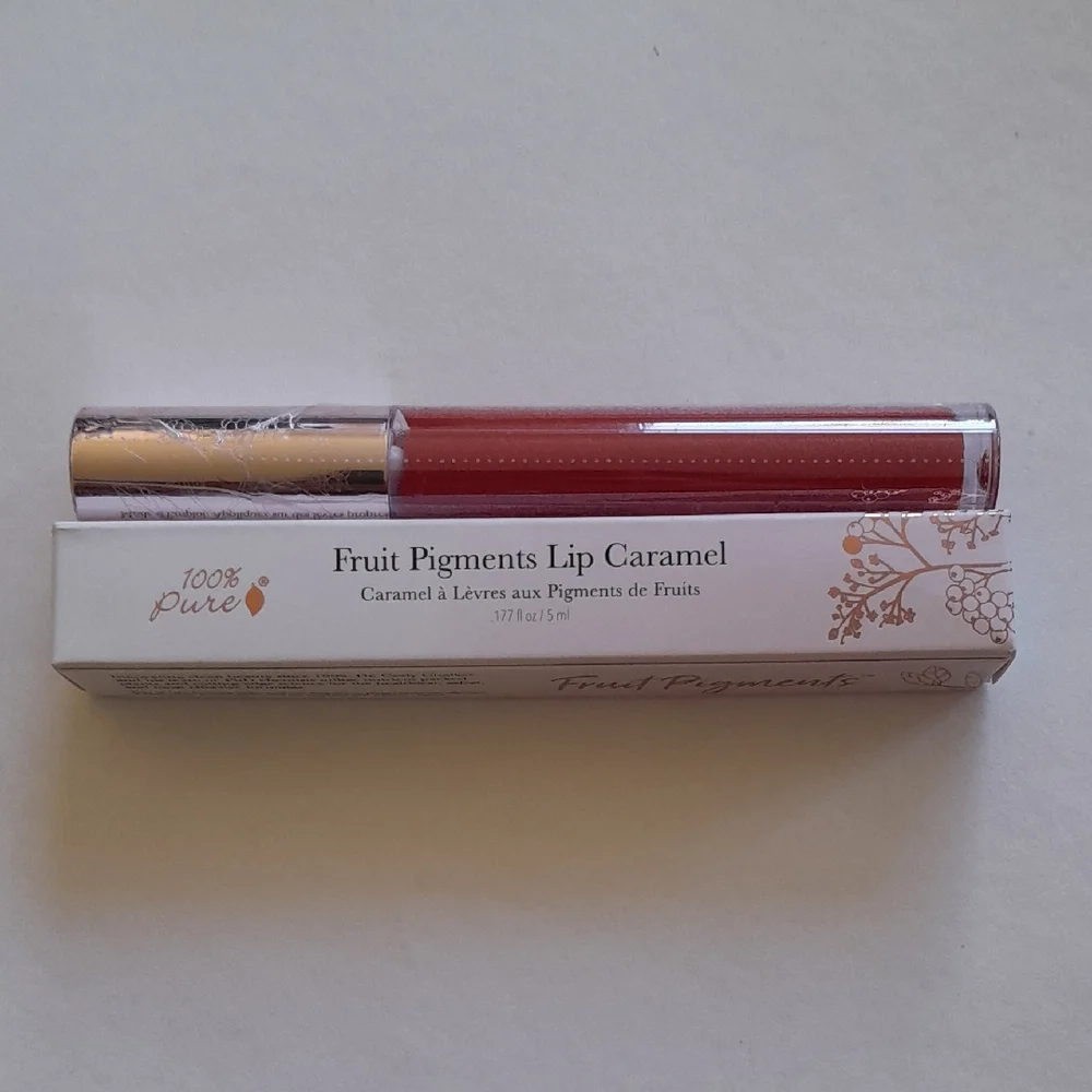 NEW 100% Pure Fruit Pigments Lip Caramel Vegan lipstick Gluten Cruelty Free Red